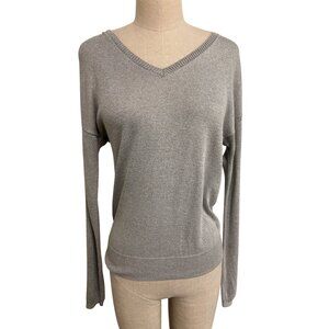 Vintage The Limited Silver Top V-Neck Sweater Small Gray Rayon/Nylon